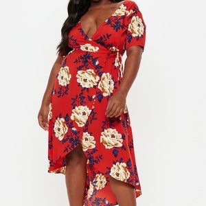 NWT Missguided Red Strappy Floral Wrap Over Dress
